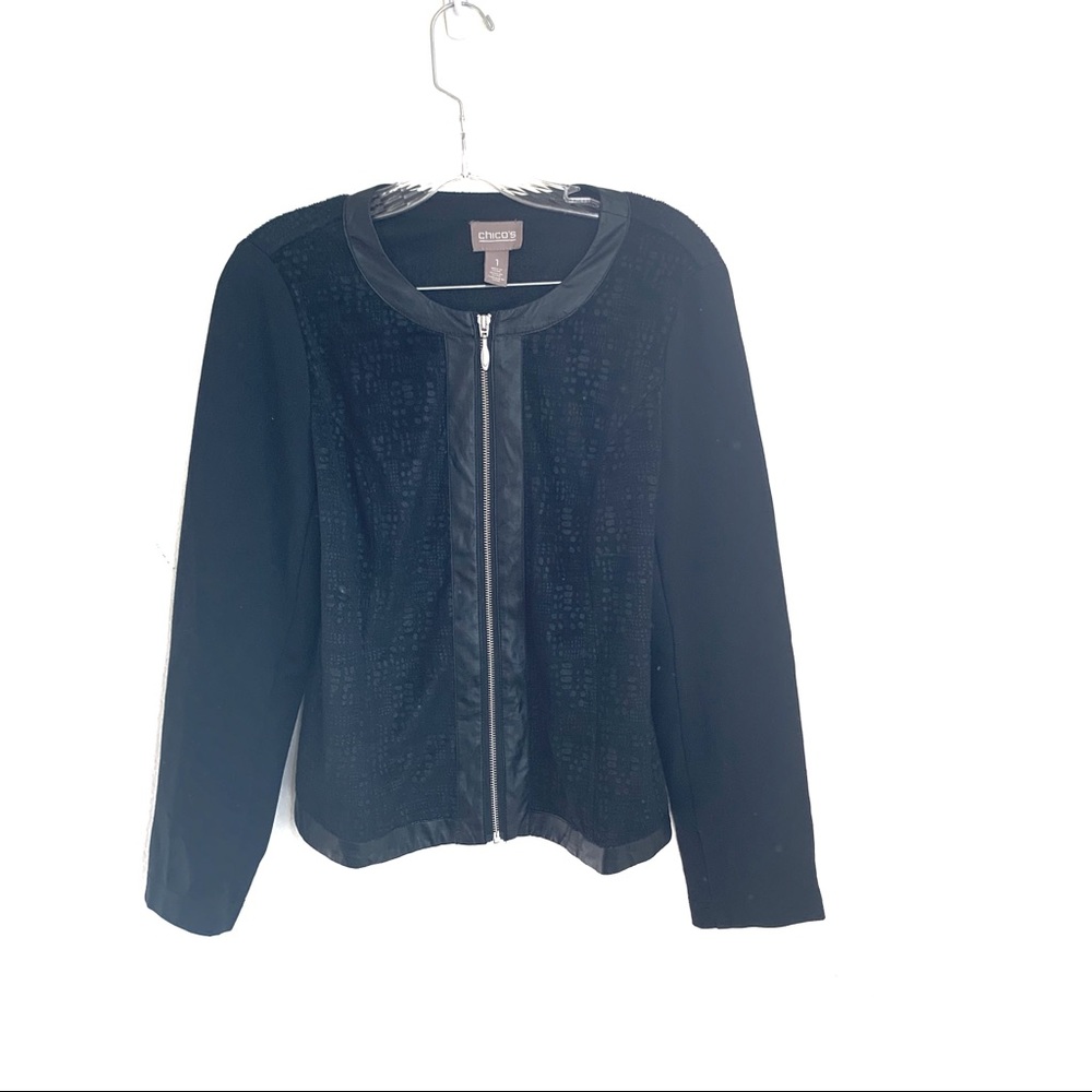 Chico’s Black Animal Print Zip Up Jacket